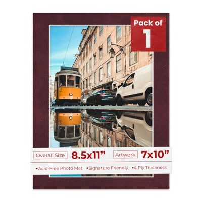 Poster Palooza 8.5x11 Mat Bevel Cut for 7x10 Photos - Acid Free Dark Red Suede Precut Matboard - For Pictures, Photos, Framing - 4-ply Thickness
