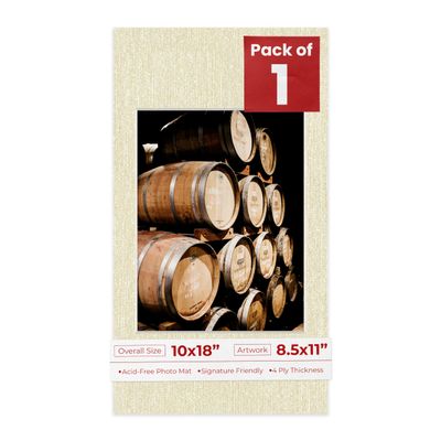 10x18 Mat Bevel Cut for 8.5x11 Photos - Acid Free Fresh Linen Canvas Precut Matboard With Backing Board and Crystal Clear, Self Seal Photo Mat Bag - For Pictures, Photos, Framing - 4-ply Thickness