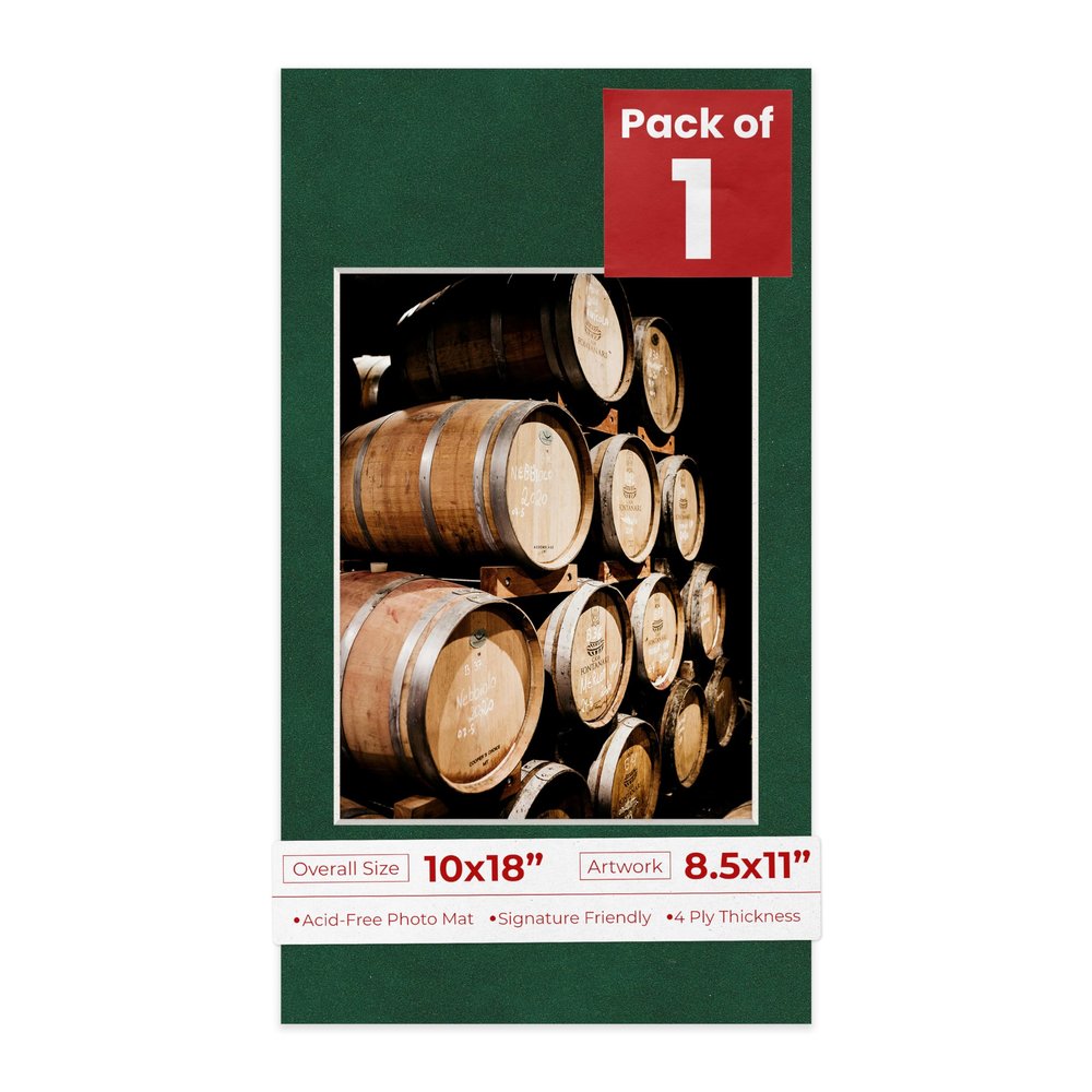 Poster Palooza 10x18 Mat Bevel Cut for 8.5x11 Photos - Acid Free Green Suede Precut Matboard - For Pictures, Photos, Framing - 4-ply Thickness