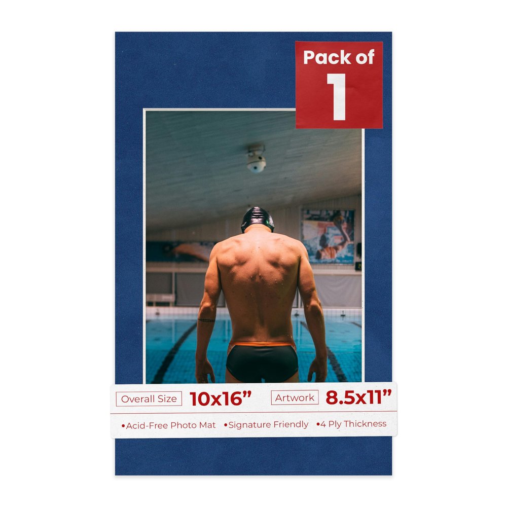 Poster Palooza 10x16 Mat Bevel Cut for 8.5x11 Photos - Acid Free Brooke Blue Suede Precut Matboard - For Pictures, Photos, Framing - 4-ply Thickness