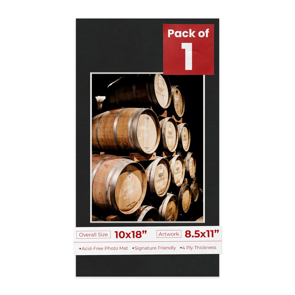 Poster Palooza 10x18 Mat Bevel Cut for 8.5x11 Photos - Acid Free Black Suede Precut Matboard - For Pictures, Photos, Framing - 4-ply Thickness