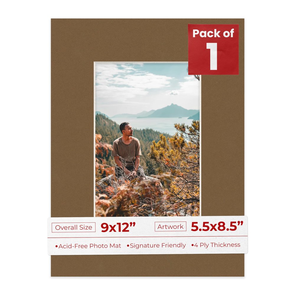 9x12 Mat Bevel Cut for 5.5x8.5 Photos - Acid Free Basketball Texture Precut Matboard With Backing Board and Crystal Clear, Self Seal Photo Mat Bag - For Pictures, Photos, Framing - 4-ply Thickness