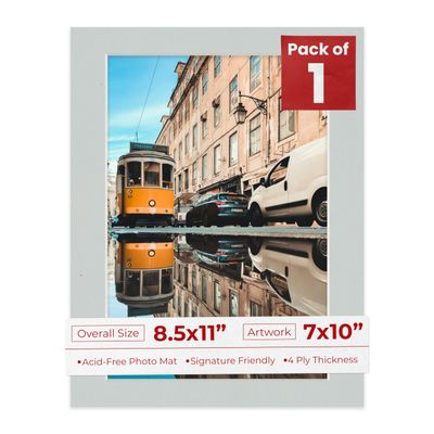 Poster Palooza 8.5x11 Mat Bevel Cut for 7x10 Photos - Acid Free Grey Precut Matboard With Backing Board and Crystal Clear, Self Seal Photo Mat Bag - For Pictures, Photos, Framing - 4-ply Thickness