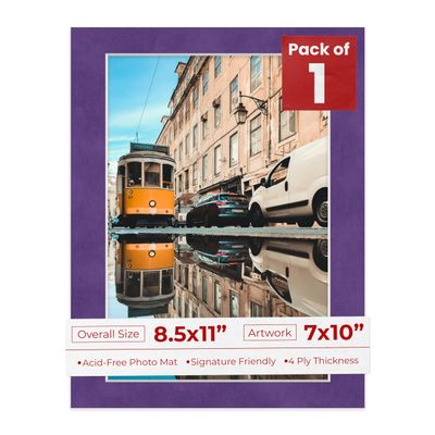 Poster Palooza 8.5x11 Mat Bevel Cut for 7x10 Photos - Acid Free Purple Crocus Suede Precut Matboard - For Pictures, Photos, Framing - 4-ply Thickness