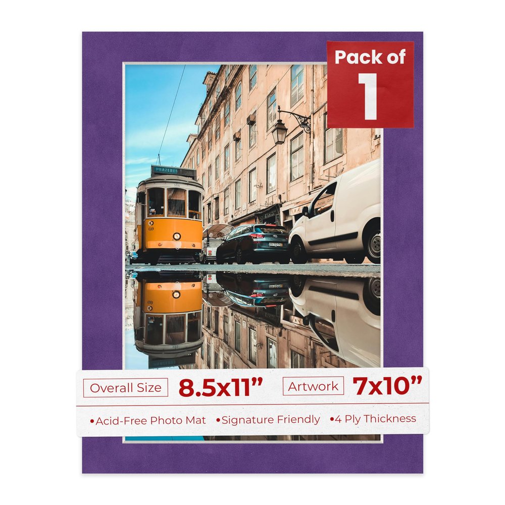 Poster Palooza 8.5x11 Mat Bevel Cut for 7x10 Photos - Acid Free Purple Crocus Suede Precut Matboard - For Pictures, Photos, Framing - 4-ply Thickness