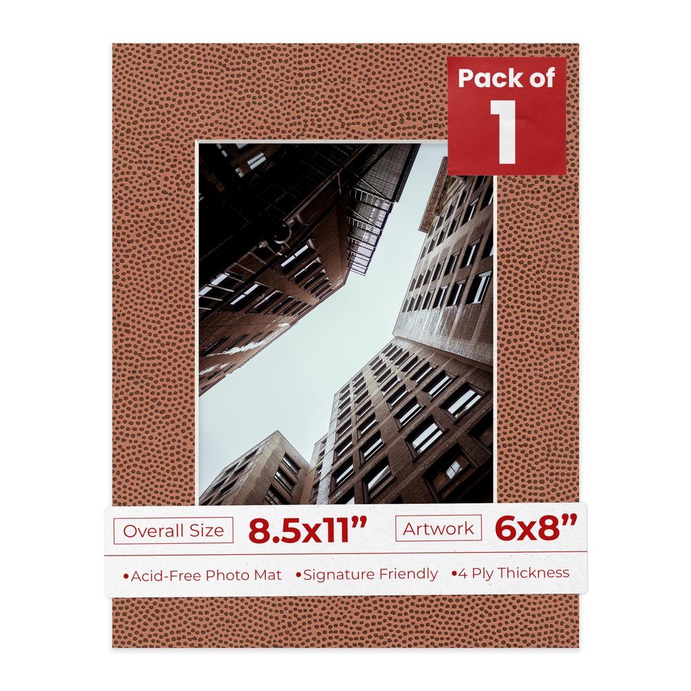 Poster Palooza 8.5x11 Mat Bevel Cut for 6x8 Photos - Acid Free Football Texture Precut Matboard - For Pictures, Photos, Framing - 4-ply Thickness