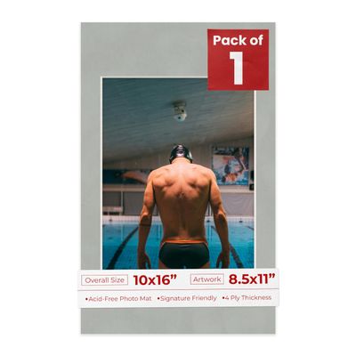 Poster Palooza 10x16 Mat Bevel Cut for 8.5x11 Photos - Acid Free Light Grey Suede Precut Matboard - For Pictures, Photos, Framing - 4-ply Thickness
