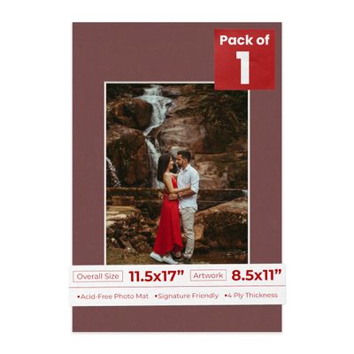 11.5x17 Mat Bevel Cut for 8.5x11 Photos - Acid Free Maroon Red Precut Matboard With Backing Board and Crystal Clear, Self Seal Photo Mat Bag - For Pictures, Photos, Framing - 4-ply Thickness