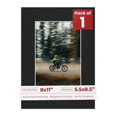 Poster Palooza 8x11 Mat Bevel Cut for 5.5x8.5 Photos - Acid Free Black Suede Precut Matboard - For Pictures, Photos, Framing - 4-ply Thickness