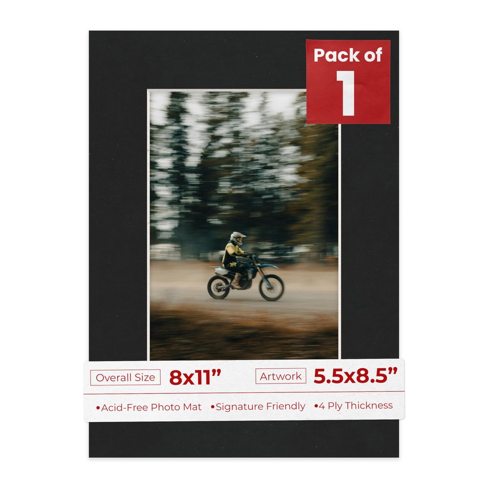 Poster Palooza 8x11 Mat Bevel Cut for 5.5x8.5 Photos - Acid Free Black Suede Precut Matboard - For Pictures, Photos, Framing - 4-ply Thickness