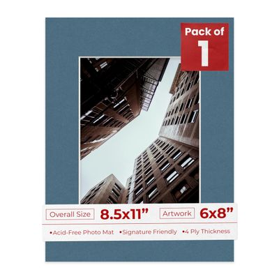 Poster Palooza 8.5x11 Mat Bevel Cut for 6x8 Photos - Acid Free Steel Blue Precut Matboard - For Pictures, Photos, Framing - 4-ply Thickness