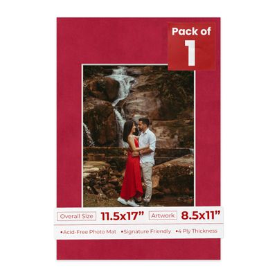 Poster Palooza 11.5x17 Mat Bevel Cut for 8.5x11 Photos - Acid Free Bright Red Suede Precut Matboard - For Pictures, Photos, Framing - 4-ply Thickness