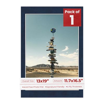 13x19 Mat Bevel Cut for 11.7x16.5 Photos - Acid Free Navy Suede Precut Matboard With Backing Board and Crystal Clear, Self Seal Photo Mat Bag - For Pictures, Photos, Framing - 4-ply Thickness