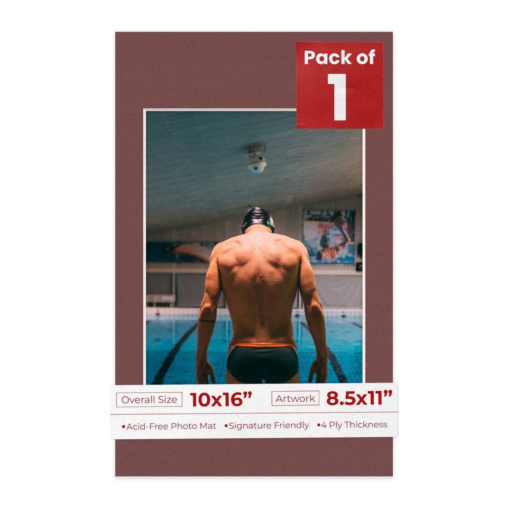 10x16 Mat Bevel Cut for 8.5x11 Photos - Acid Free Maroon Red Precut Matboard With Backing Board and Crystal Clear, Self Seal Photo Mat Bag - For Pictures, Photos, Framing - 4-ply Thickness