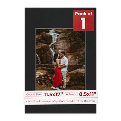 Poster Palooza 11.5x17 Mat Bevel Cut for 8.5x11 Photos - Acid Free Black Suede Precut Matboard - For Pictures, Photos, Framing - 4-ply Thickness
