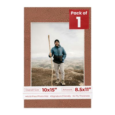 10x15 Mat Bevel Cut for 8.5x11 Photos - Acid Free Football Texture Precut Matboard With Backing Board and Crystal Clear, Self Seal Photo Mat Bag - For Pictures, Photos, Framing - 4-ply Thickness