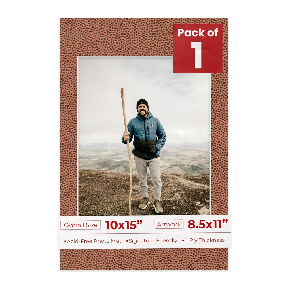 10x15 Mat Bevel Cut for 8.5x11 Photos - Acid Free Football Texture Precut Matboard With Backing Board and Crystal Clear, Self Seal Photo Mat Bag - For Pictures, Photos, Framing - 4-ply Thickness