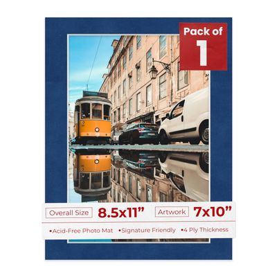 Poster Palooza 8.5x11 Mat Bevel Cut for 7x10 Photos - Acid Free Brooke Blue Suede Precut Matboard - For Pictures, Photos, Framing - 4-ply Thickness