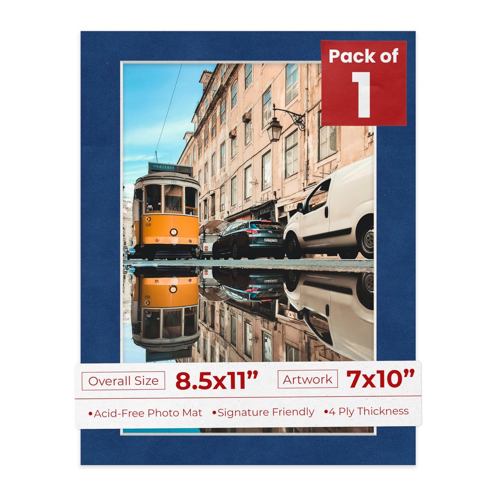 Poster Palooza 8.5x11 Mat Bevel Cut for 7x10 Photos - Acid Free Brooke Blue Suede Precut Matboard - For Pictures, Photos, Framing - 4-ply Thickness