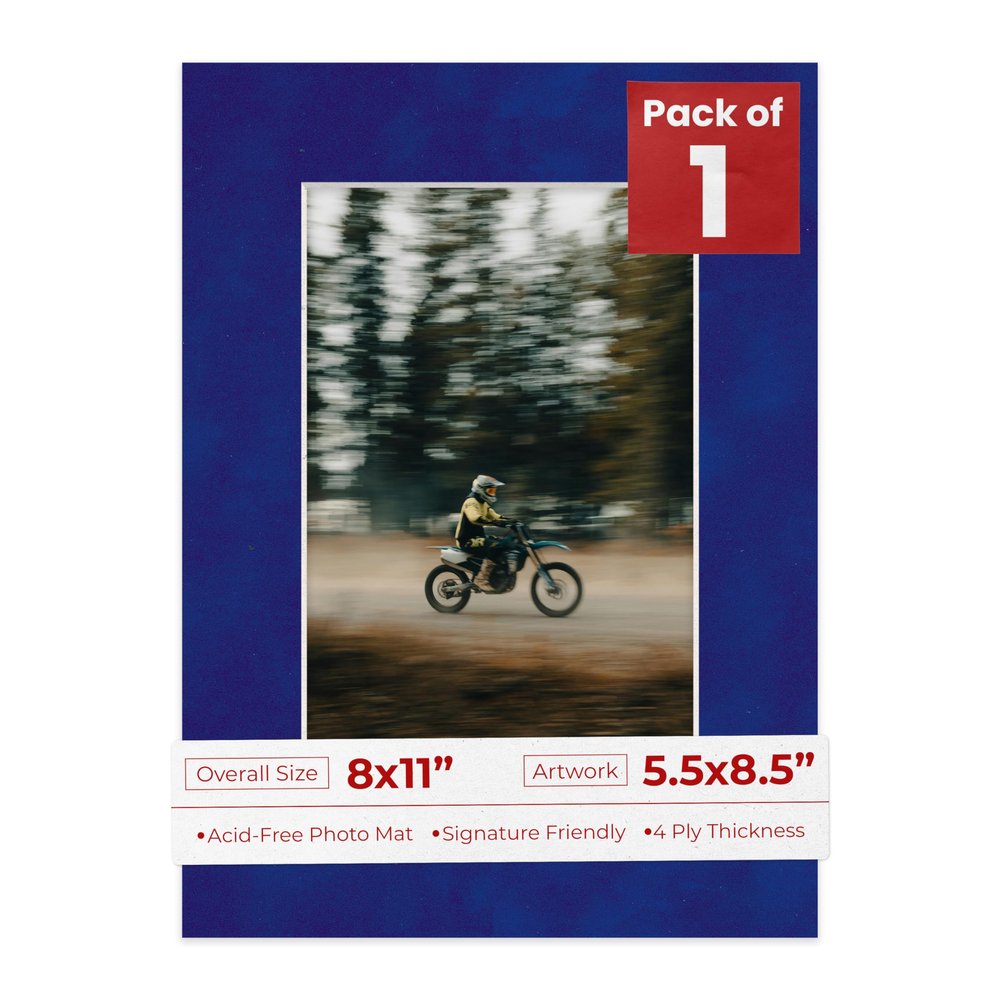 Poster Palooza 8x11 Mat Bevel Cut for 5.5x8.5 Photos - Acid Free Royal Blue Suede Precut Matboard - For Pictures, Photos, Framing - 4-ply Thickness