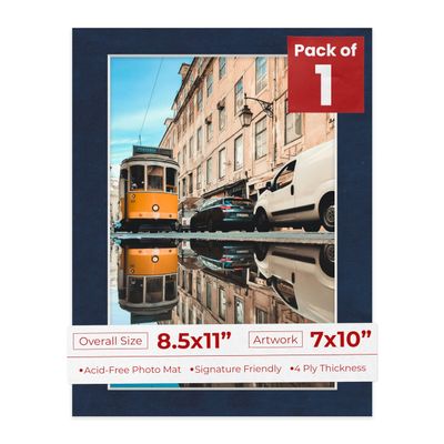 Poster Palooza 8.5x11 Mat Bevel Cut for 7x10 Photos - Acid Free Navy Suede Precut Matboard - For Pictures, Photos, Framing - 4-ply Thickness