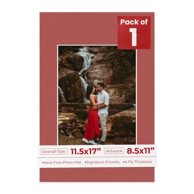 11.5x17 Mat Bevel Cut for 8.5x11 Photos - Acid Free Brick Red Precut Matboard With Backing Board and Crystal Clear, Self Seal Photo Mat Bag - For Pictures, Photos, Framing - 4-ply Thickness