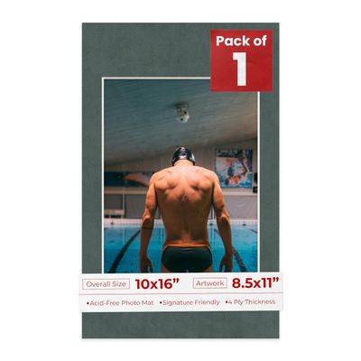 Poster Palooza 10x16 Mat Bevel Cut for 8.5x11 Photos - Acid Free Dark Grey Suede Precut Matboard - For Pictures, Photos, Framing - 4-ply Thickness