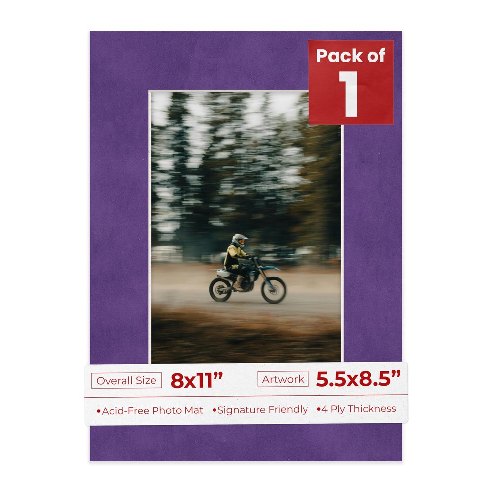 Poster Palooza 8x11 Mat Bevel Cut for 5.5x8.5 Photos - Acid Free Purple Crocus Suede Precut Matboard - For Pictures, Photos, Framing - 4-ply Thickness