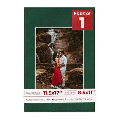 Poster Palooza 11.5x17 Mat Bevel Cut for 8.5x11 Photos - Acid Free Green Suede Precut Matboard - For Pictures, Photos, Framing - 4-ply Thickness