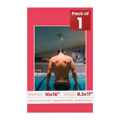 10x16 Mat Bevel Cut for 8.5x11 Photos - Acid Free Cardinal Red Precut Matboard With Backing Board and Crystal Clear, Self Seal Photo Mat Bag - For Pictures, Photos, Framing - 4-ply Thickness