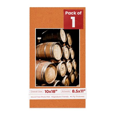 10x18 Mat Bevel Cut for 8.5x11 Photos - Acid Free Basketball Texture Precut Matboard With Backing Board and Crystal Clear, Self Seal Photo Mat Bag - For Pictures, Photos, Framing - 4-ply Thickness