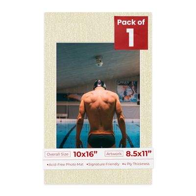 10x16 Mat Bevel Cut for 8.5x11 Photos - Acid Free Fresh Linen Canvas Precut Matboard With Backing Board and Crystal Clear, Self Seal Photo Mat Bag - For Pictures, Photos, Framing - 4-ply Thickness