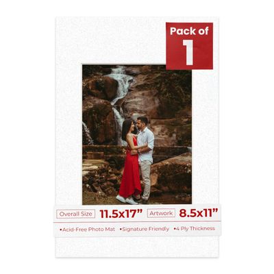 11.5x17 Mat Bevel Cut for 8.5x11 Photos - Acid Free Oyster Shell White Precut Matboard With Backing Board and Crystal Clear, Self Seal Photo Mat Bag - For Pictures, Photos, Framing - 4-ply Thickness