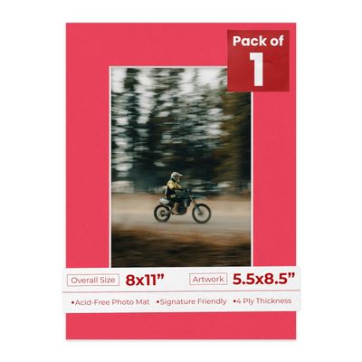 8x11 Mat Bevel Cut for 5.5x8.5 Photos - Acid Free Cardinal Red Precut Matboard With Backing Board and Crystal Clear, Self Seal Photo Mat Bag - For Pictures, Photos, Framing - 4-ply Thickness
