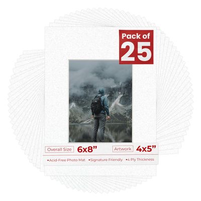 Poster Palooza Pack of 25 Acid Free 6x8 Mats Bevel Cut for 4x5 Photos - Oyster Shell White Precut Matboards For Pictures, Photos, Framing - 4-ply Thickness