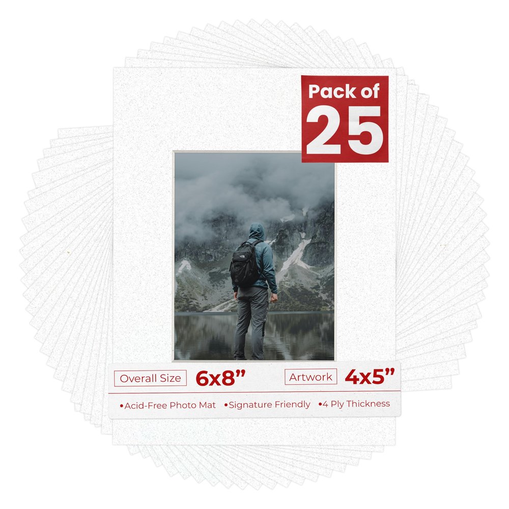 Poster Palooza Pack of 25 Acid Free 6x8 Mats Bevel Cut for 4x5 Photos - Oyster Shell White Precut Matboards For Pictures, Photos, Framing - 4-ply Thickness
