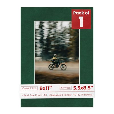 Poster Palooza 8x11 Mat Bevel Cut for 5.5x8.5 Photos - Acid Free Green Suede Precut Matboard - For Pictures, Photos, Framing - 4-ply Thickness