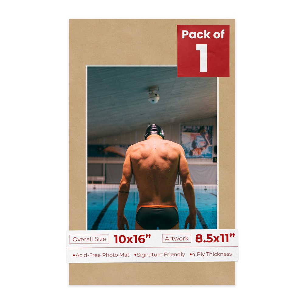 Poster Palooza 10x16 Mat Bevel Cut for 8.5x11 Photos - Acid Free Beige Suede Precut Matboard - For Pictures, Photos, Framing - 4-ply Thickness
