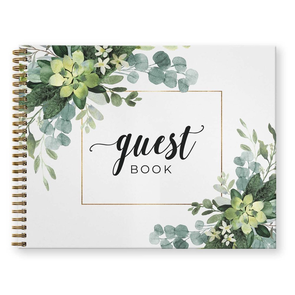 Canopy Street Hardcover Lush Greenery Wedding Guestbook / 120 Lined Guest Signature Pages Inside / 8.5" x 11" Landscape Lay Flat Event Guest Book/Gold Metal Spiral Binding