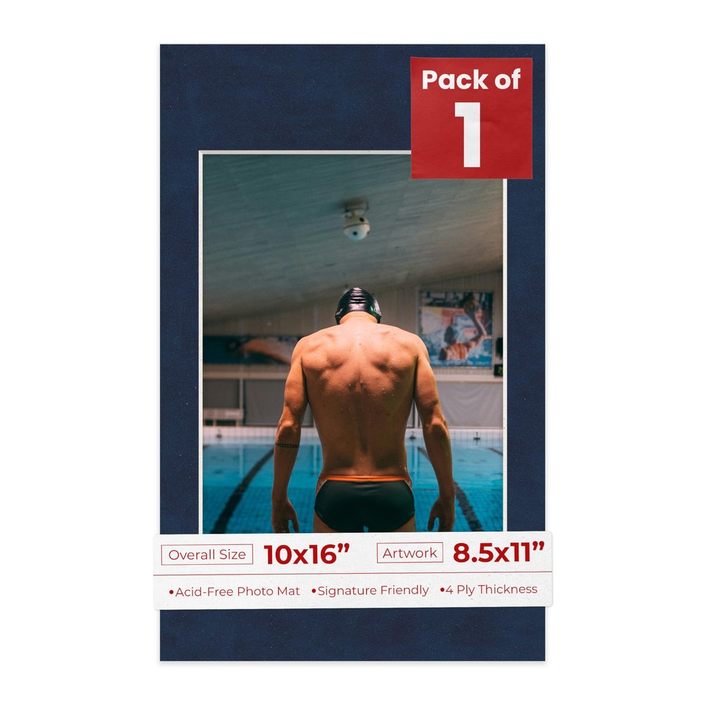 Poster Palooza 10x16 Mat Bevel Cut for 8.5x11 Photos - Acid Free Navy Suede Precut Matboard - For Pictures, Photos, Framing - 4-ply Thickness