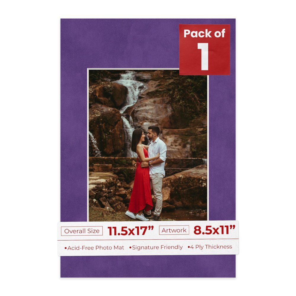 Poster Palooza 11.5x17 Mat Bevel Cut for 8.5x11 Photos - Acid Free Purple Crocus Suede Precut Matboard - For Pictures, Photos, Framing - 4-ply Thickness