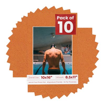 10x16 Mat Bevel Cut for 8.5x11 Photos - Acid Free Basketball Texture Precut Matboard With Backing Board and Crystal Clear, Self Seal Photo Mat Bag - For Pictures, Photos, Framing - 4-ply Thickness