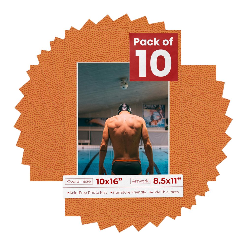 10x16 Mat Bevel Cut for 8.5x11 Photos - Acid Free Basketball Texture Precut Matboard With Backing Board and Crystal Clear, Self Seal Photo Mat Bag - For Pictures, Photos, Framing - 4-ply Thickness