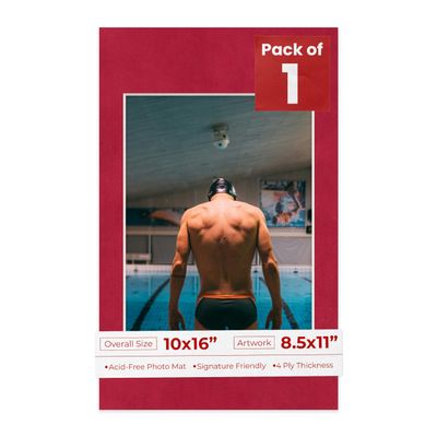 Poster Palooza 10x16 Mat Bevel Cut for 8.5x11 Photos - Acid Free Bright Red Suede Precut Matboard - For Pictures, Photos, Framing - 4-ply Thickness