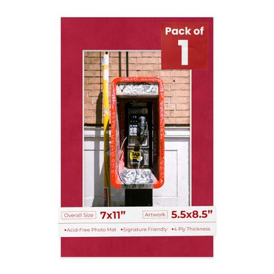 Poster Palooza 7x11 Mat Bevel Cut for 5.5x8.5 Photos - Acid Free Bright Red Suede Precut Matboard - for Pictures, Photos, Framing - 4-ply Thickness