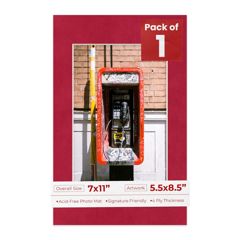 Poster Palooza 7x11 Mat Bevel Cut for 5.5x8.5 Photos - Acid Free Bright Red Suede Precut Matboard - for Pictures, Photos, Framing - 4-ply Thickness