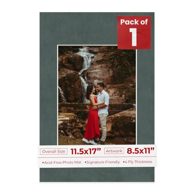 Poster Palooza 11.5x17 Mat Bevel Cut for 8.5x11 Photos - Acid Free Dark Grey Suede Precut Matboard - For Pictures, Photos, Framing - 4-ply Thickness