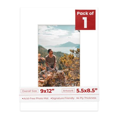 Poster Palooza 9x12 Mat Bevel Cut for 5.5x8.5 Photos - Acid Free Golf Ball Texture Precut Matboard - For Pictures, Photos, Framing - 4-ply Thickness