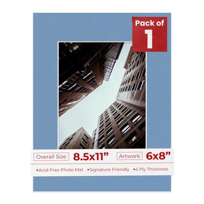 Poster Palooza 8.5x11 Mat Bevel Cut for 6x8 Photos - Acid Free Brittany Blue Precut Matboard - For Pictures, Photos, Framing - 4-ply Thickness