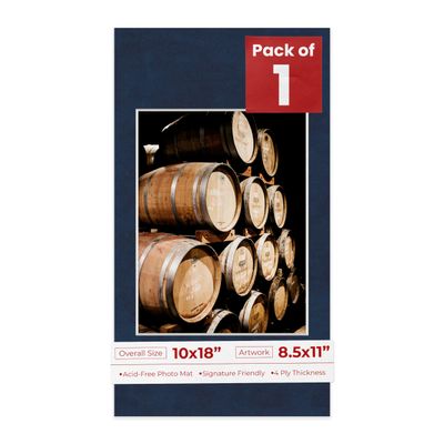 10x18 Mat Bevel Cut for 8.5x11 Photos - Acid Free Navy Suede Precut Matboard With Backing Board and Crystal Clear, Self Seal Photo Mat Bag - For Pictures, Photos, Framing - 4-ply Thickness